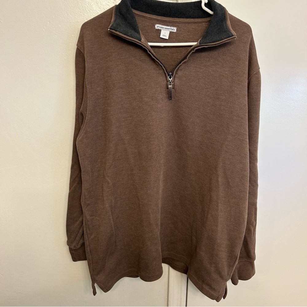 Amazon Essentials Men's Brown Quarter Zip Sweater Size Large